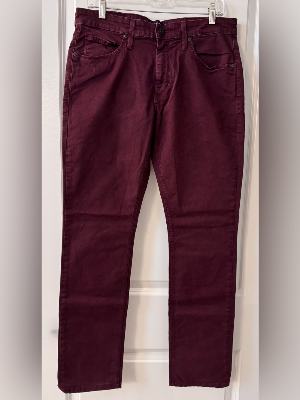 #1940 - Paige Federal Slim Straight Denim Jeans Dark Bordeaux Burgundy Red
